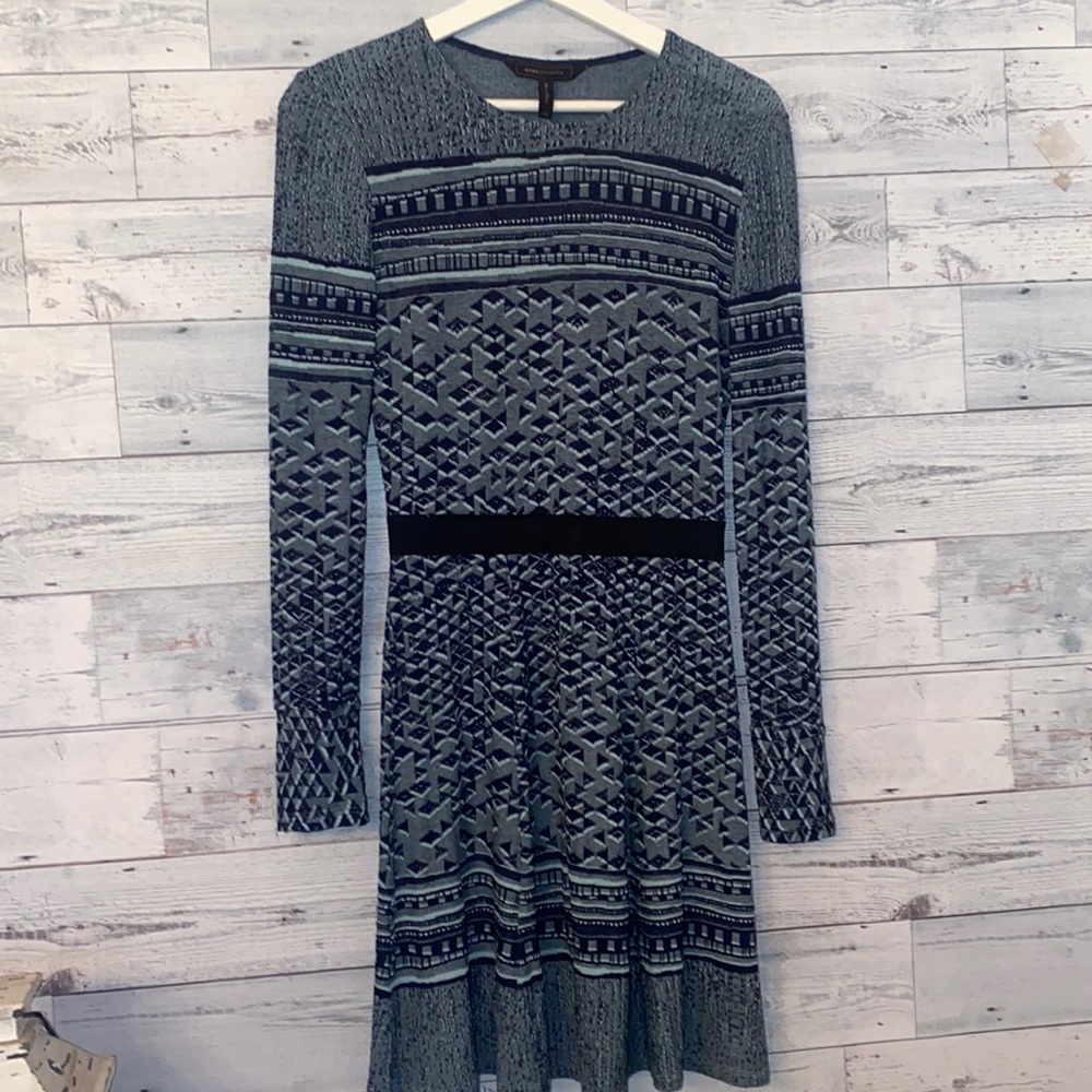 BCBGMaxAzria Blue and Black Pattern Dress Size XS